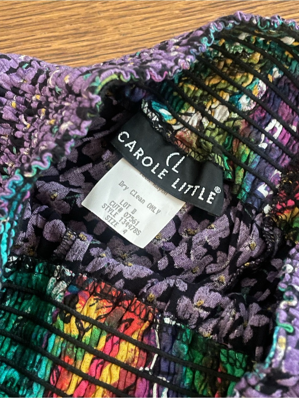 Carole Little Purple Floral Smocked-Waist Flowy Pant, Size: 4 - Picture 4 of 4
